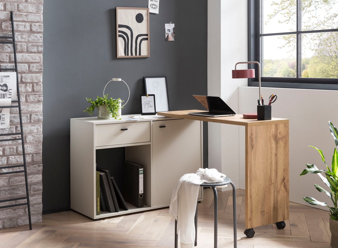 Schildmeyer Schreibtisch Tiny Working, praktisch im Home Office, Sideboard mit flexibler Arbeitsplatte von Schildmeyer
