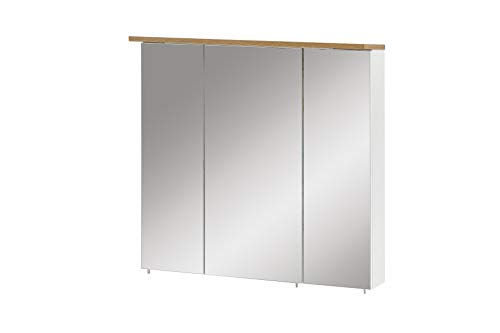 Schildmeyer Spiegelschrank Padua 142296, weiß glanz/eiche landhaus Dekor, 70,5 x 16 x 72,5 cm von Schildmeyer