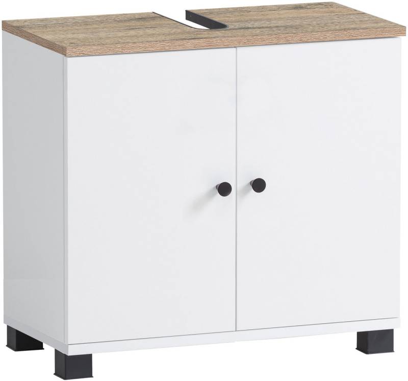 welltime Waschbeckenunterschrank Balto, Breite 59 cm Oberboden mit fühlbarer Holzstruktur und Siphonausschnit von welltime