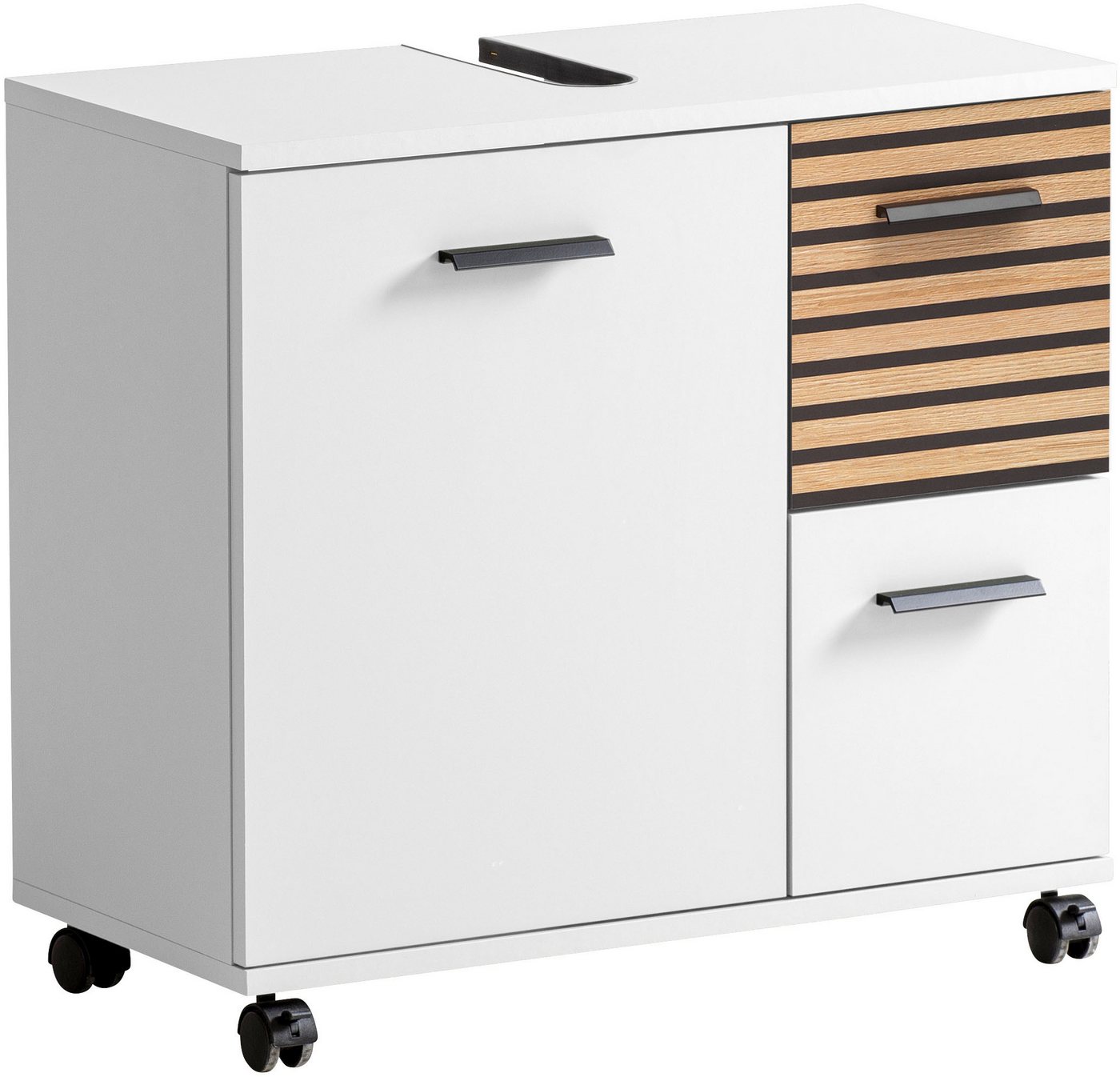 welltime Waschbeckenunterschrank Katta, Breite 65 cm Oberboden mit Siphonausschnitt, Schublade mit Akustikprint von welltime