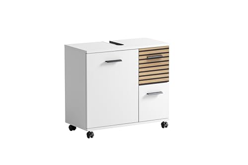 Schildmeyer Waschbeckenunterschrank Katta 158577, weiß matt/Akustikpaneel Optik, 65 x 32 x 60 cm von Schildmeyer