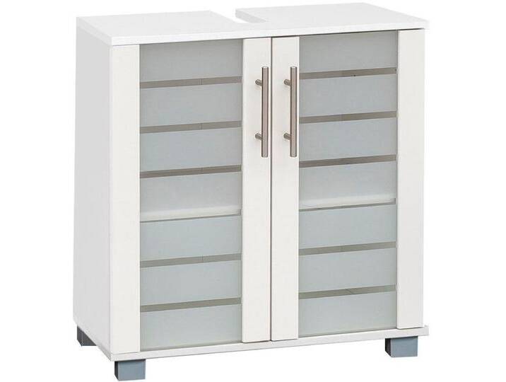 Schildmeyer Waschbeckenunterschrank Nikosia Höhe 64 cm, mit Glastüren, hochwertige MDF-Fronten, Metallgriffe, weiß, matt von Schildmeyer