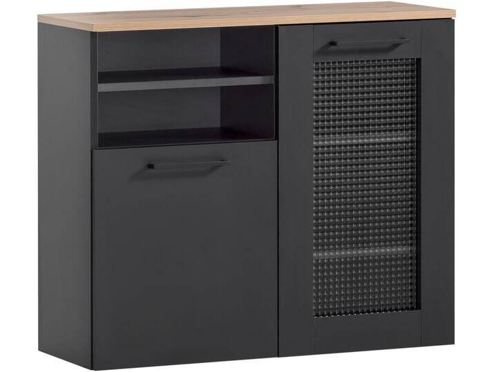 Unterschrank SCHILDMEYER Malte Breite 80,0 cm , schwarz (schwarzmatt, artisan eichefarben), B:80,4cm H:70cm T:32cm, FSC-zertifizierter Holzwerkstoff, Schränke, mit fühlbarer Holzstruktur, rechte Tür mit Glaseinsatz von Schildmeyer