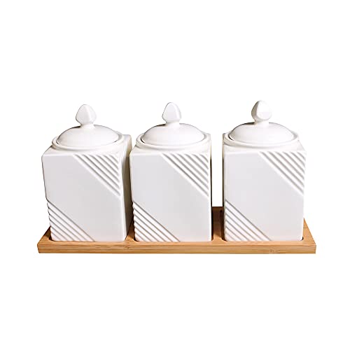 3er Bambus Porzellan Menageset Gewürz Set mit Tablett Küchenhelfer Gewürzmenage von Schillerbach