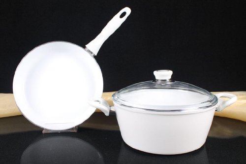 Hochvertiges Keramik koch-&Bratset 3tlg weiss Pfannen Topfset Bratpfanne 26cm von Schillerbach