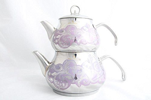 Orient Teekanne Set Tee Kochset 3 Liter Turkisch Teekocher Caydanlik Edelstahl von Schillerbach