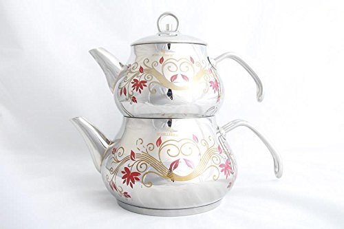 Orient Teekanne Set Tee Kochset Turkisch Teekocher Caydanlik Edelstahl von Schillerbach