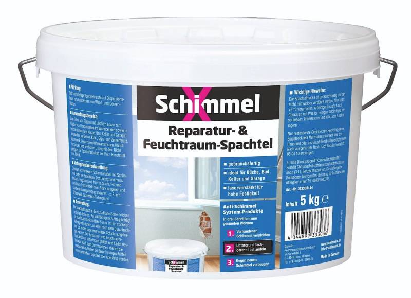Schimmel X Spachtelmasse Reparatur- und Feuchtraumspachtel 5 kg Spachtelmasse Reparaturspachtel, Zum Ausbessern und Glätten von Wand- und Deckenflächen von Schimmel X