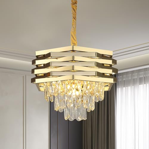 Kristall Pendelleuchte Gold Moderner 40 Cm Rund Pendelleuchten K9 3-Stufig HäNgelampe, GroßEr Unterputz-Kronleuchter FüR Wohnzimmer, Eingangsbereich, Foyer, Schlafzimmer, KüChe von Schindora