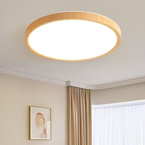 LED Deckenleuchte Holzmaserung,Deckenlampe Dimmbar,UltradüNn Lampe,24 W,3000K/4000K/6000K WäHlbar,Modern Rund Lampe Wohnzimmer,FüR KüChe,Badezimmer,Kinderzimmer,Schlafzimmer,Lounge,Flur,Zuhause,BüRo von Schindora