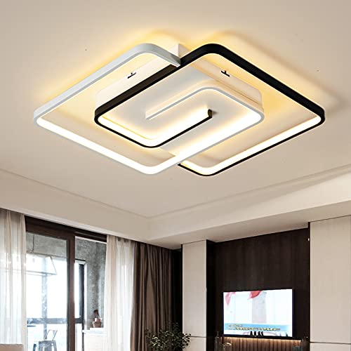 Schindora Moderne LED-Deckenleuchte, 36 W, 50 cm, mit Fernbedienung, Geometrie, quadratisch, schwarz-weiß, dimmbar, für Wohnzimmer, Schlafzimmer, Küche von Schindora