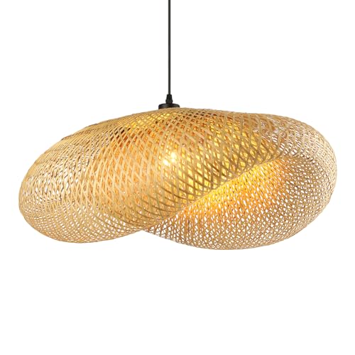 Schindora Boho HäNgelampe Wohnzimmer, KreativitäTshut E27 Rattan Schlafzimmerlampe HäNgend, Retro-Lichtstroh Lampe Esstisch, Weben Pendelleuchte Vintage, FüR Esszimmer, Teestube, Wohnzimmer, 60 Cm von Schindora