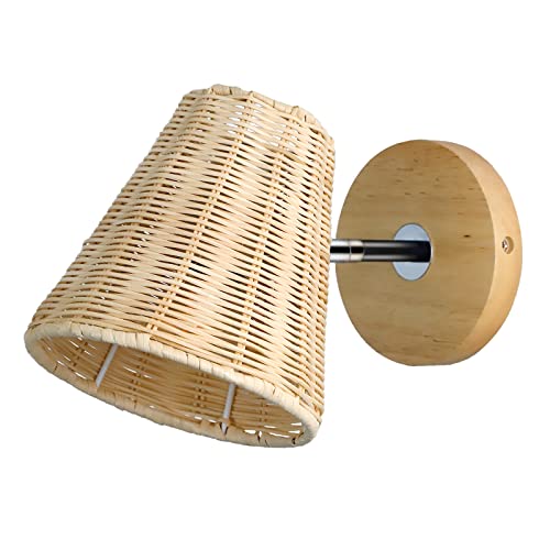 Schindora Rattan -Wandleuchte, handgespüterer Rattan -Bambus -Lampenschirm mit Holzlampenbasis Wandleuchten für Schlafzimmer, Wohnzimmer, Balkon, Durchgang (Glühbirne ist nicht enthalten) von Schindora