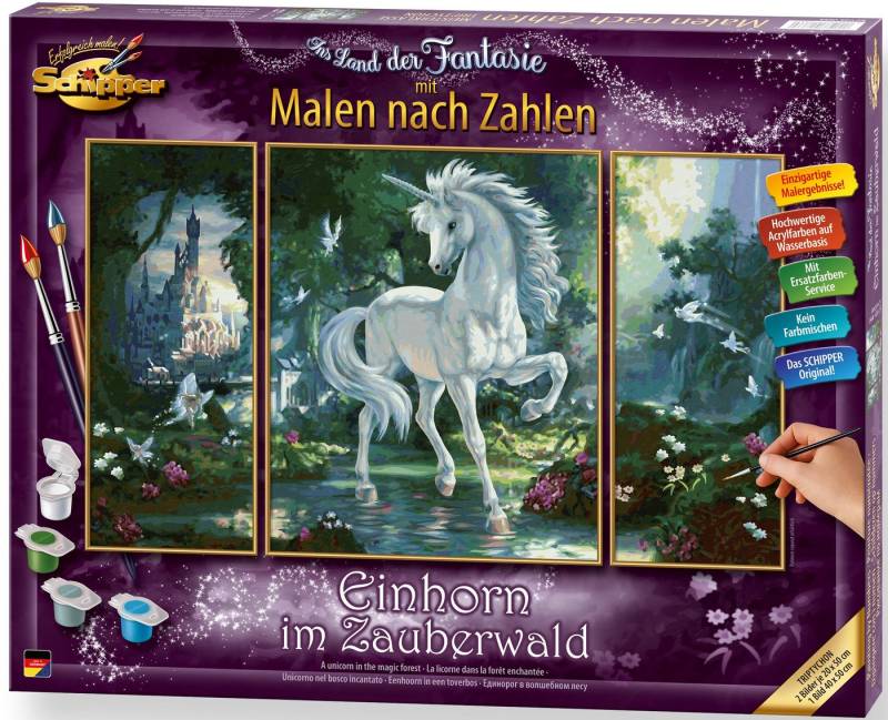Schipper Malen nach Zahlen Meisterklasse Triptychon - Einhorn Zauberwald, Made in Germany von Schipper