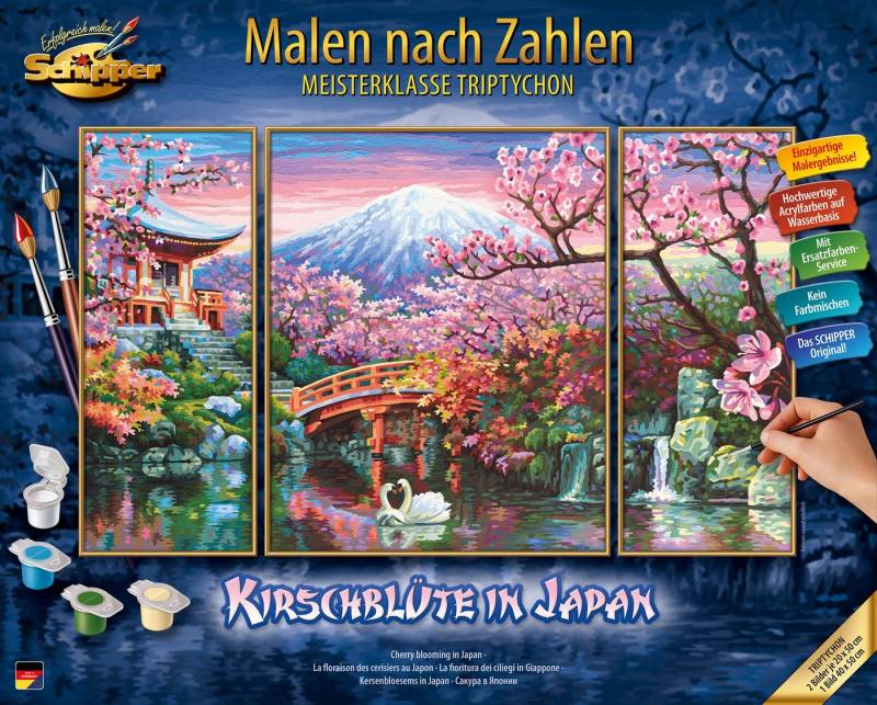 Schipper Malen nach Zahlen Meisterklasse Triptychon - Kirschblüte in Japan, Made in Germany von Schipper