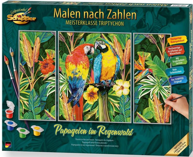 Schipper Malen nach Zahlen Meisterklasse Triptychon - Papageien im Regenwald, Made in Germany von Schipper