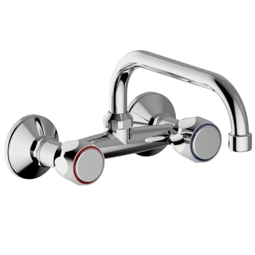 Schläfer | 3431111 - Zweigriffarmatur für Waschtisch, Zweigriff Wand-Spültischbatterie für Küchenspüle, mit Schwenkbarem U-Auslauf, Küchenarmatur, Wasserhahn Waschbecken von Schläfer