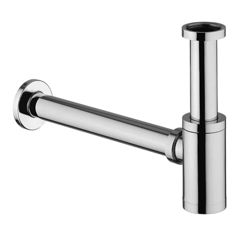 Schläfer 3439602, Universal Design Siphon Waschtisch Flach für Waschbecken und Waschschale, längen & höhenverstellbar, Geruchsverschluss mit Reinigungsöffnung, Röhrensiphon von 1 1/4 Zoll x Ø 32 mm von Schläfer