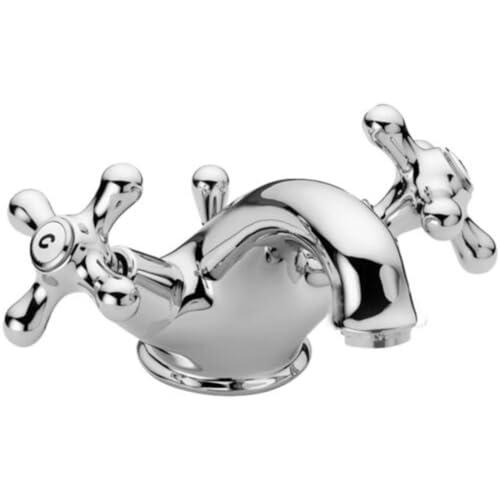 Schläfer 35605012 | Waschtisch-Zweigriffarmatur Nostalgie - Zweigriffarmatur für Waschtisch Verchromter - Messingkörper - Wasserhahn fürs Bad - Waschbecken-Armatur mit Ablau - Retro Bad Wasserhahn von Schläfer