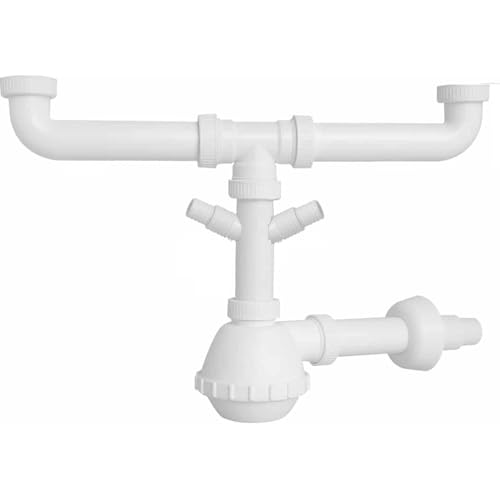 Schläfer 4395322 | Universeller Röhrensiphon für Küche 1"1/2 Raumsparender Siphon für Doppel-Spülbecken mit Geräteanschluss - Inklusive Raumsparbogen Ø 40 mm - Platzsparende Ablaufgarnitur für Küche von Schläfer