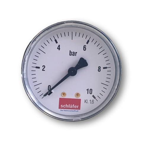 Schläfer 0930160 | Manometer 1/4 axial für Druckminderer, Anzeigebereich 0-10 Bar, Anschluss Hinten 1/4 Zoll. Ø 63 mm - Manometer 10 Bar - Genauigkeitsklasse: 1,6/100 von Schläfer