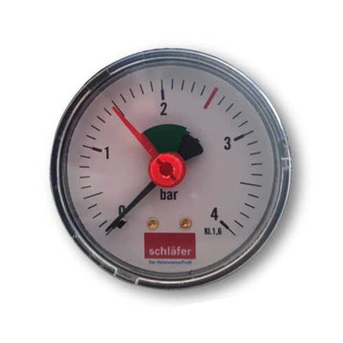 Schläfer 0930162 | Manometer 3/8 axial für Druckminderer, Anzeigebereich 0-10 Bar, Anschluss Hinten 3/8 Zoll. Ø 63 mm - Manometer 4 Bar - Genauigkeitsklasse: 1,6/100 von Schläfer