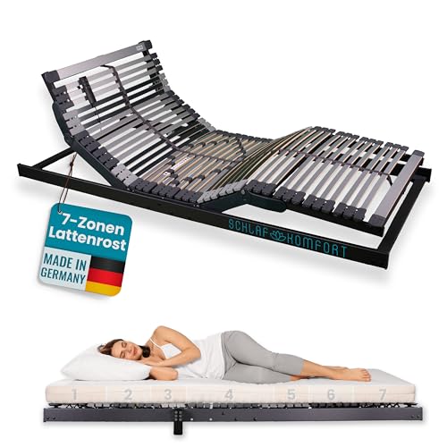 ErgoFlat elektrischer Lattenrost Flachmotor - Passt in jedes Bett - ergonomisch - Made in Germany - 7 Zonen - Härteregulierung - fertig montiert - Kopf & Fußteil verstellbar - super flach (90x200) von Schlaf Komfort