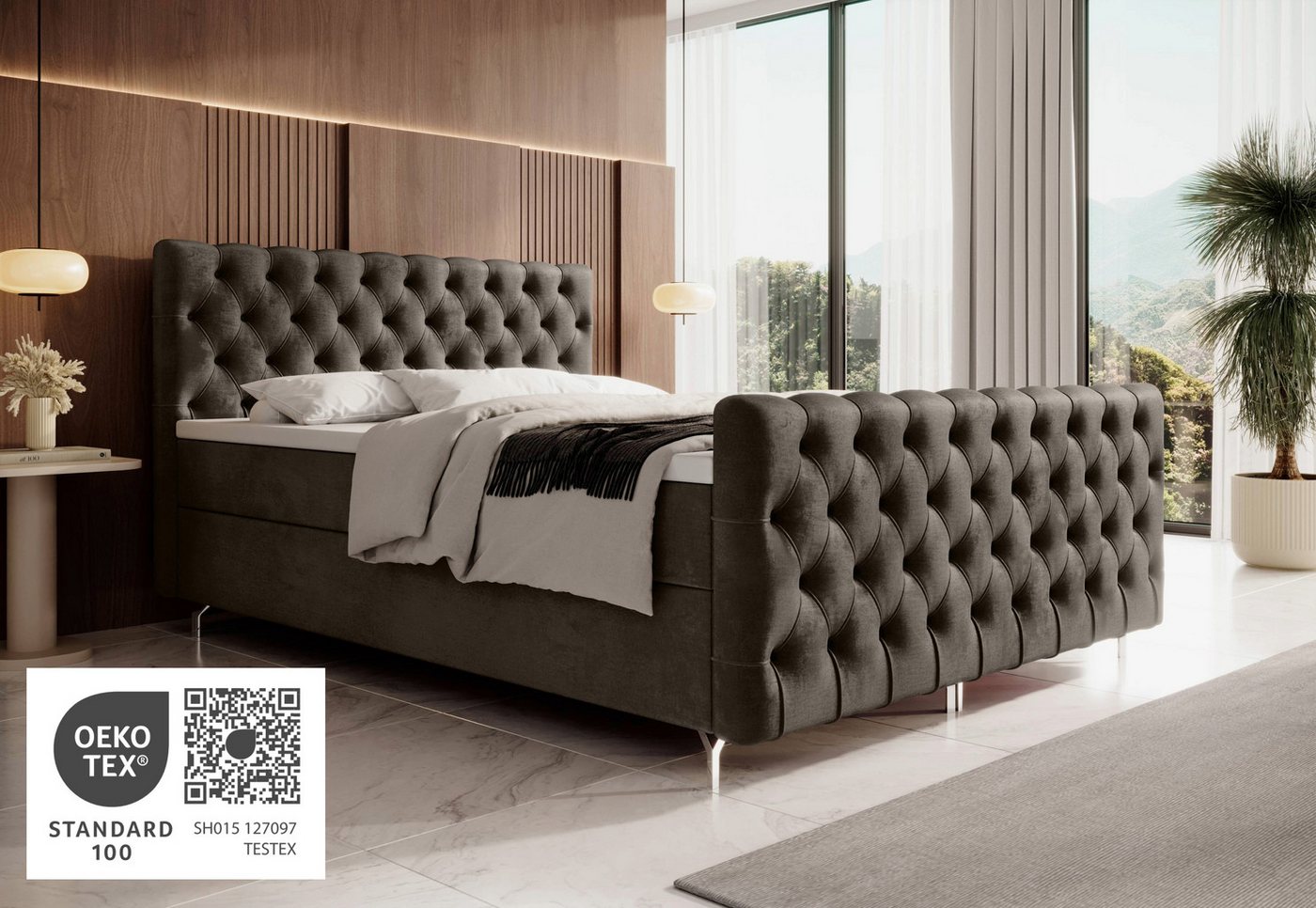 Schlaffabrik Boxspringbett CHESTER PLUS (Monolith 37), inkl. Matratze, inkl. Stauraum im Bettkasten, optional mit Topper von Schlaffabrik