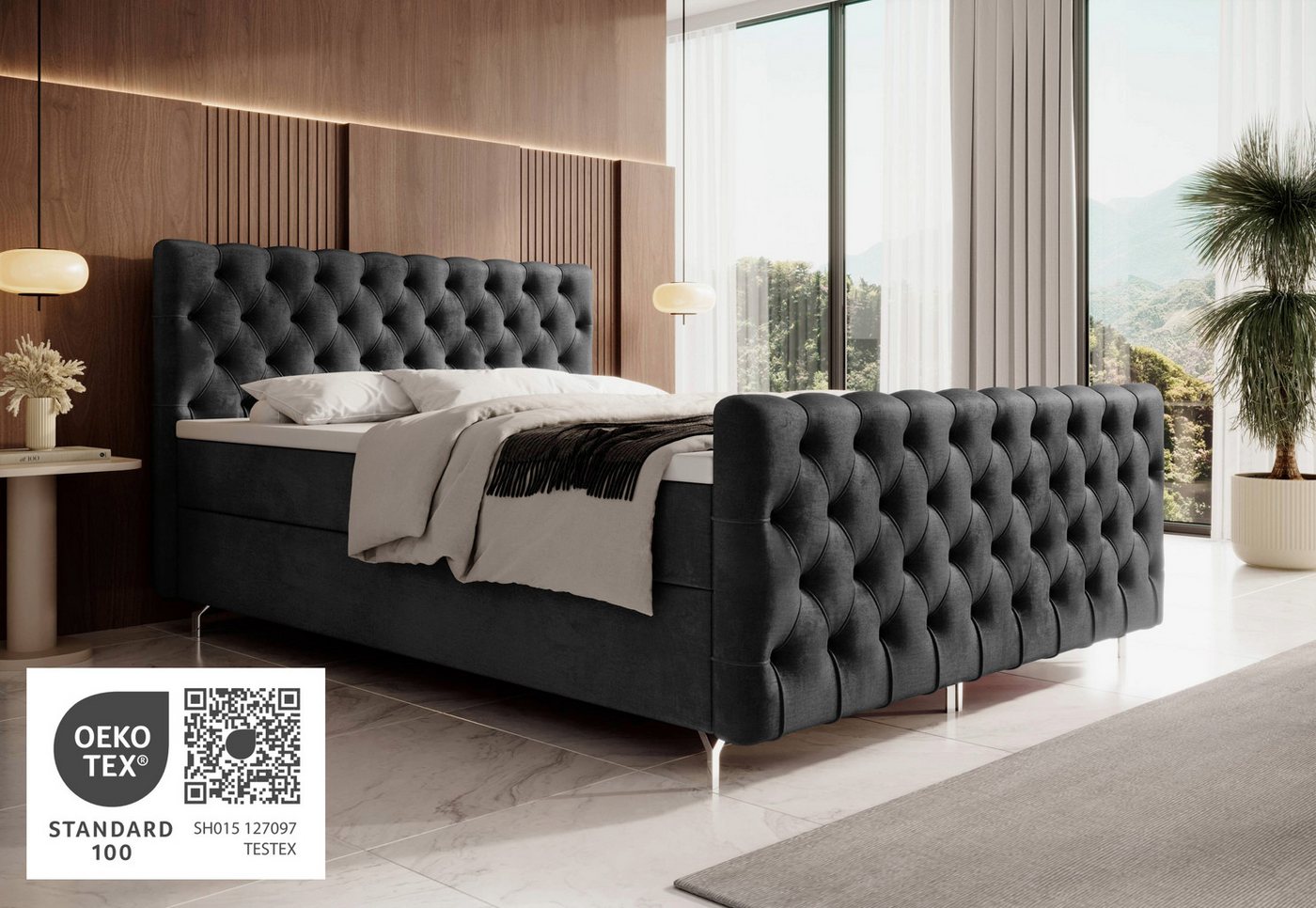 Schlaffabrik Boxspringbett CHESTER PLUS (Monolith 37), inkl. Matratze, inkl. Stauraum im Bettkasten, optional mit Topper von Schlaffabrik