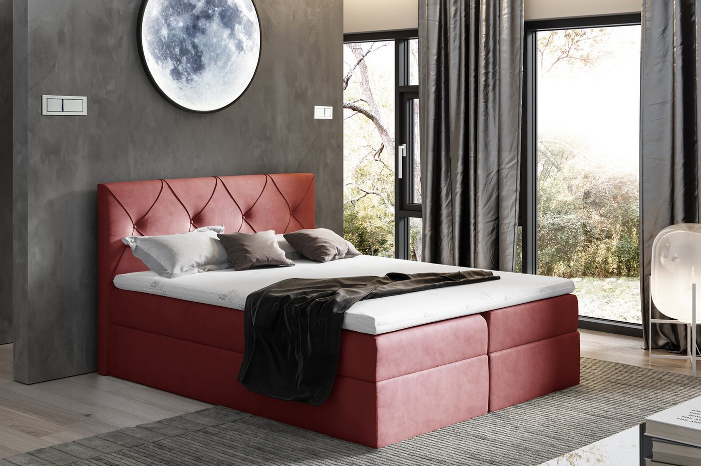 Schlaffabrik Boxspringbett CRYSTAL (Matt Velvet 59), inkl. Matratze, Topper, Stauraum von Schlaffabrik