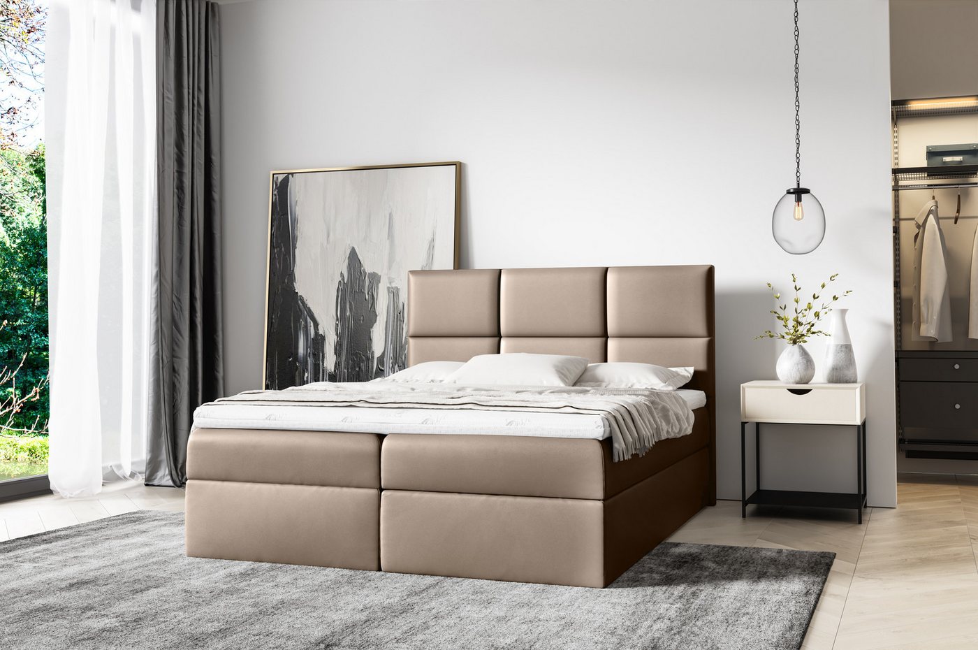 Schlaffabrik Boxspringbett IMBIR (Madryt 923), inkl. Matratze, Topper, Stauraum von Schlaffabrik