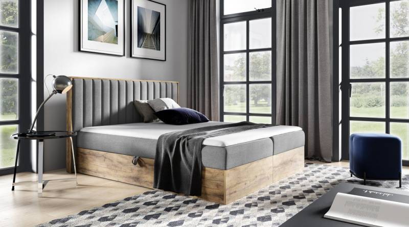 Schlaffabrik Boxspringbett WOOD 4 (Faro 4), inkl. Matratze, Topper, LED, Stauraum von Schlaffabrik
