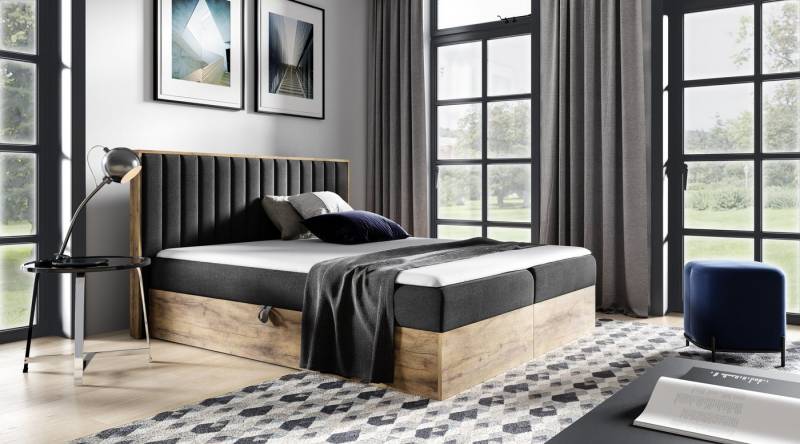 Schlaffabrik Boxspringbett WOOD 4 (Twist 23), inkl. Matratze, Topper, LED, Stauraum von Schlaffabrik