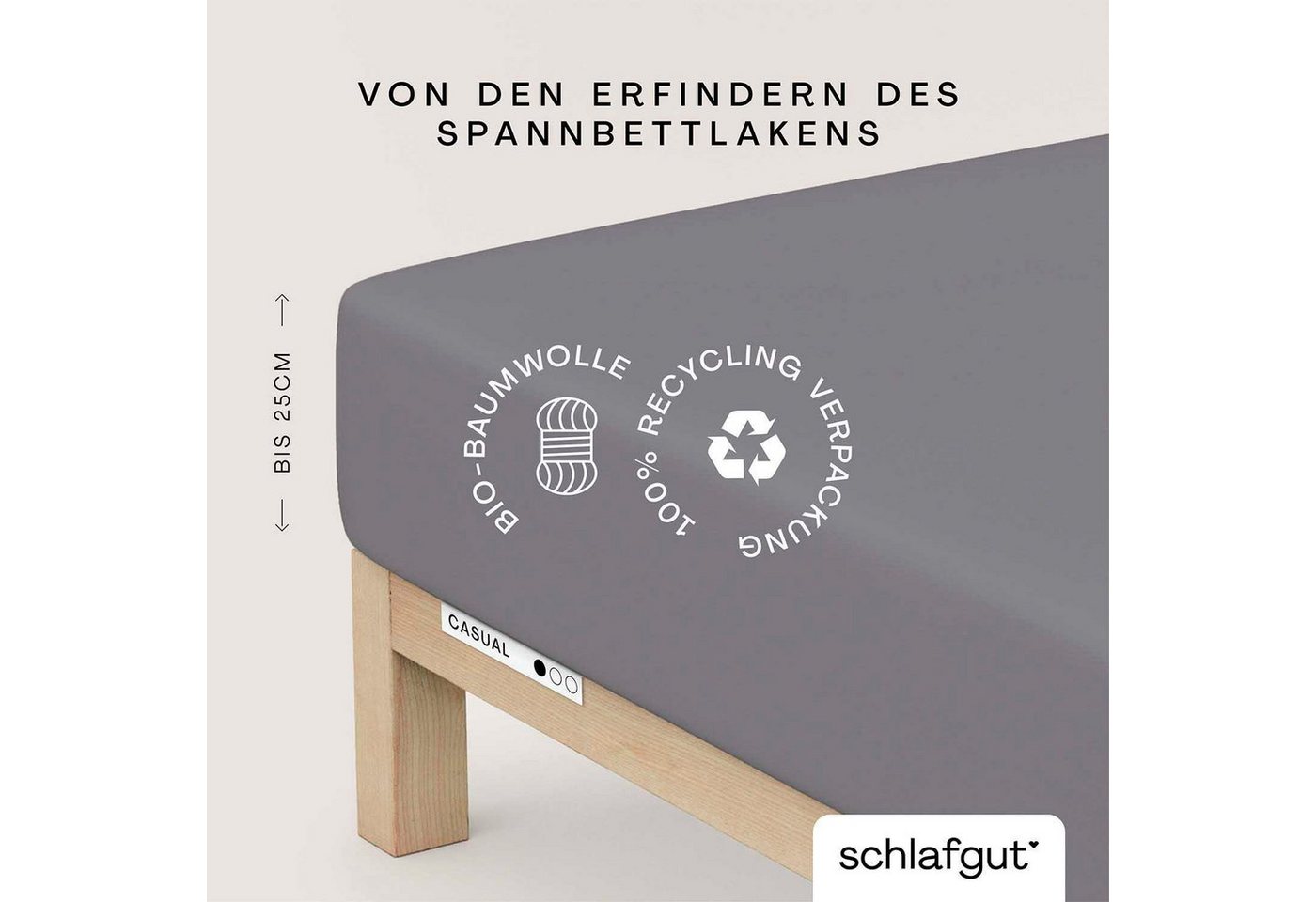 Schlafgut Spannbettlaken CASUAL u.a. in Gr. 90x200, 140x200 oder 180x200 cm, 100% Baumwolle, Jersey, Gummizug: rundum, (1 Stück), Bettlaken für Matratzen bis 25 cm Höhe, zuverlässig, langlebig, weich von Schlafgut