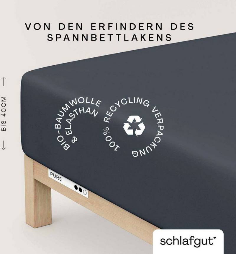 Schlafgut Spannbettlaken PURE BOXSPRING in Gr. 90x200, 140x200 oder 180x200, für Boxspringbett, Jersey-Elasthan, Gummizug: rundum, (1 Stück), aus Bio-Baumwolle, für Matratzen bis 40 cm Höhe, Bettlaken von Schlafgut