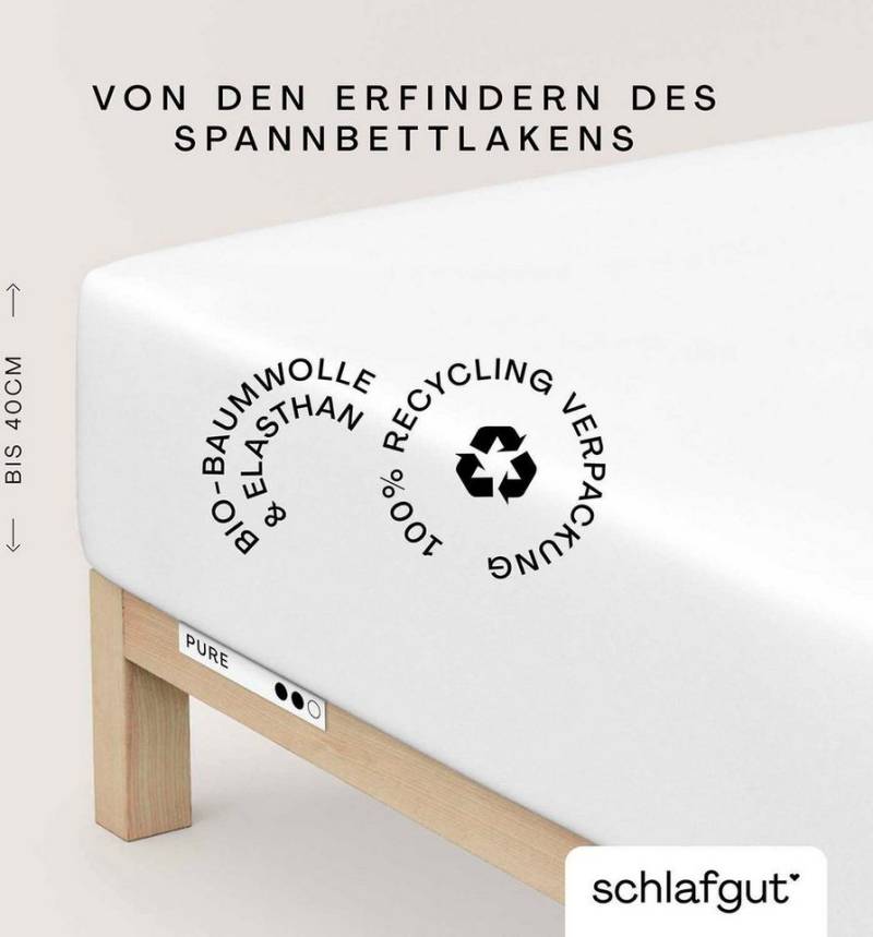 Spannbettlaken PURE BOXSPRING in Gr. 90x200, 140x200 oder 180x200, für Boxspringbett, Schlafgut, Jersey-Elasthan, Gummizug: rundum, (1 Stück), aus Bio-Baumwolle, für Matratzen bis 40 cm Höhe, Bettlaken von Schlafgut