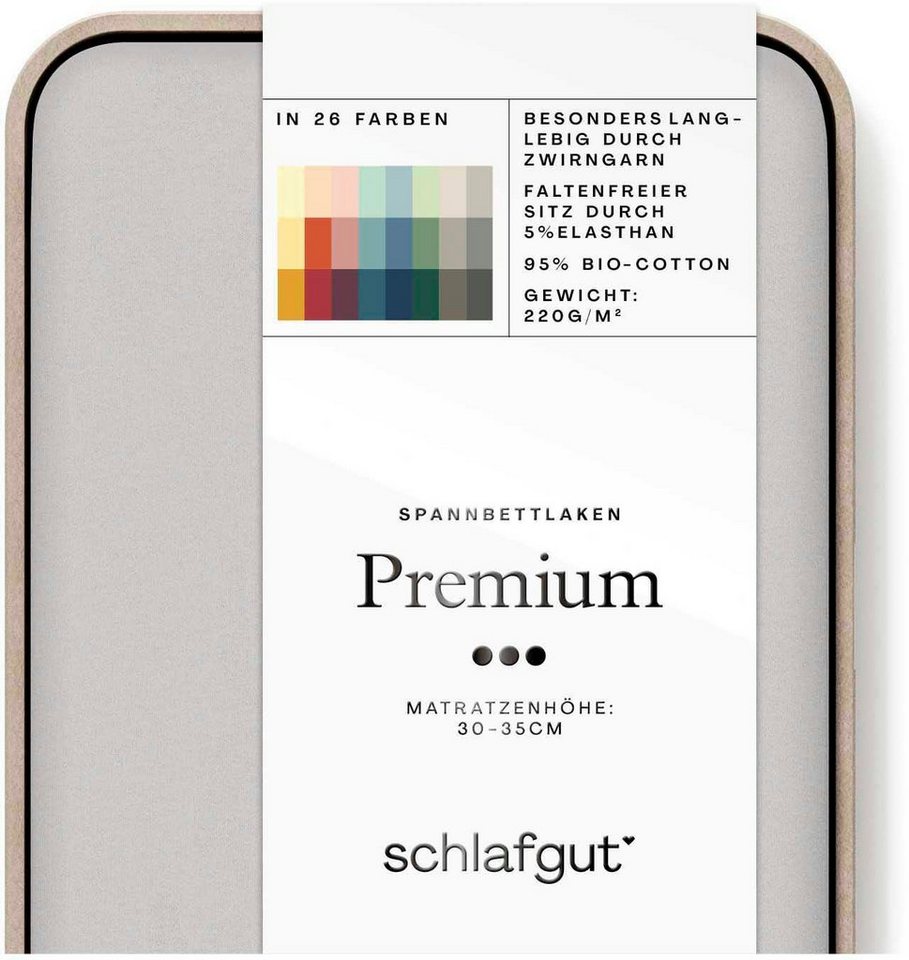 Schlafgut Spannbettlaken Premium, Mako-Zwirn-Jersey, Gummizug: rundum, (1 Stück), Zero Waste Verpackung, PREMIUM Qualität von Schlafgut