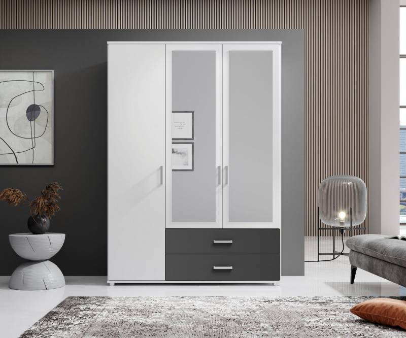 Schlafkontor Drehtürenschrank Ivar Kleiderschrank mit Spiegel inklusive 2 Spiegeltüren und 2 farblich abgesetzten Schubkästen von Schlafkontor