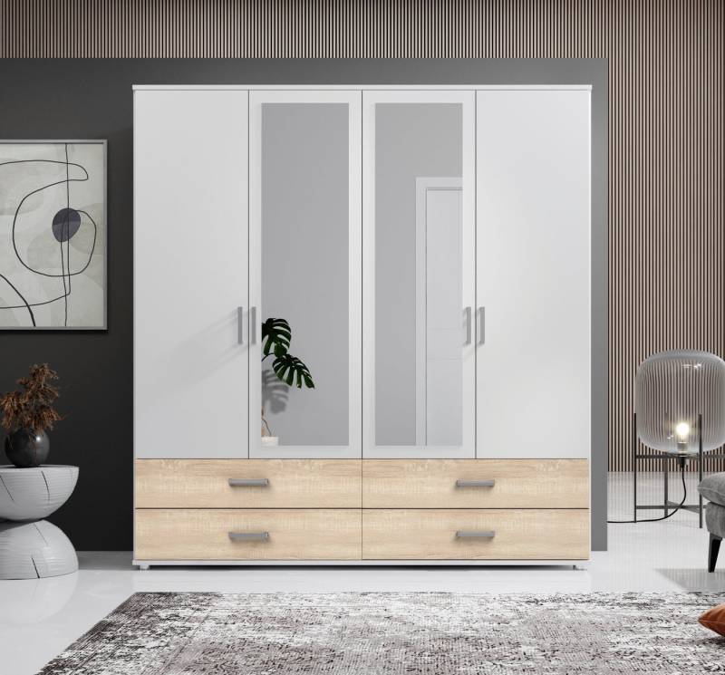 Schlafkontor Drehtürenschrank Ivar Kleiderschrank mit Spiegel inklusive 2 Spiegeltüren und 2 farblich abgesetzten Schubkästen von Schlafkontor