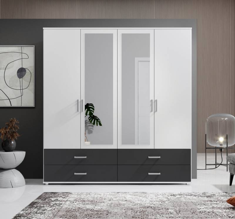 Schlafkontor Drehtürenschrank Ivar Kleiderschrank mit Spiegel inklusive 2 Spiegeltüren und 2 farblich abgesetzten Schubkästen von Schlafkontor