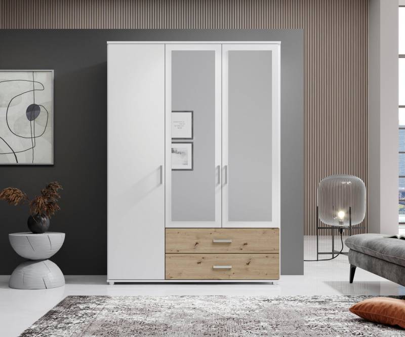 Schlafkontor Drehtürenschrank Ivar Kleiderschrank mit Spiegel inklusive 2 Spiegeltüren und 2 farblich abgesetzten Schubkästen von Schlafkontor