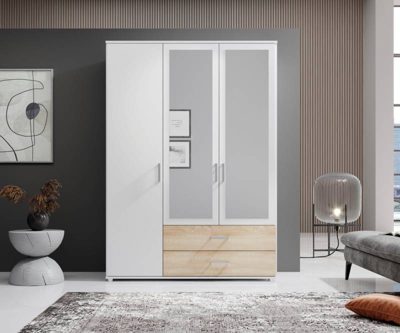 Schlafkontor Drehtürenschrank Ivar Kleiderschrank mit Spiegel inklusive 2 Spiegeltüren und 2 farblich abgesetzten Schubkästen von Schlafkontor