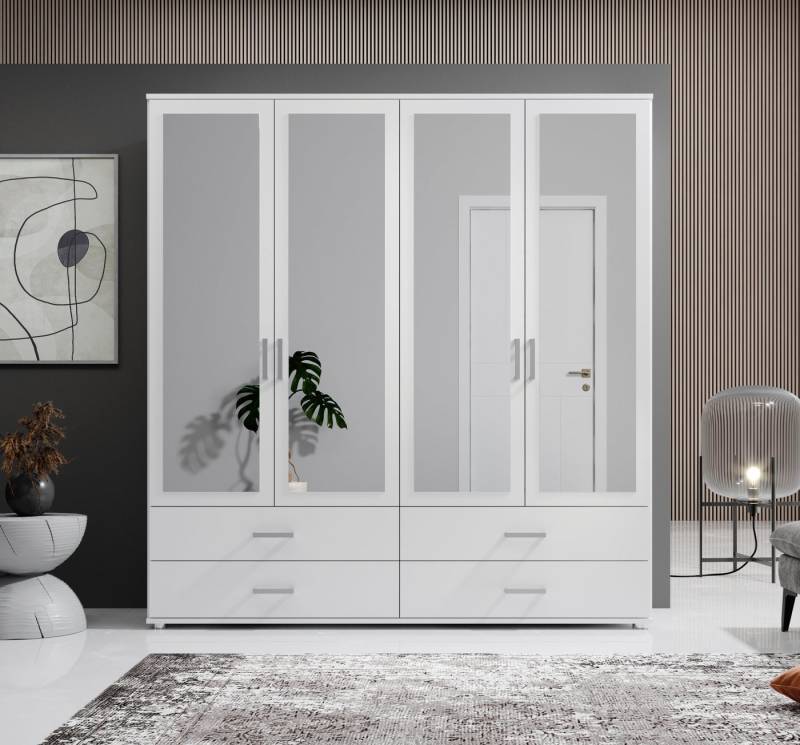 Schlafkontor Drehtürenschrank Ivar Kleiderschrank mit Spiegel inklusive 2 Spiegeltüren und 4 farblich abgesetzten Schubkästen von Schlafkontor