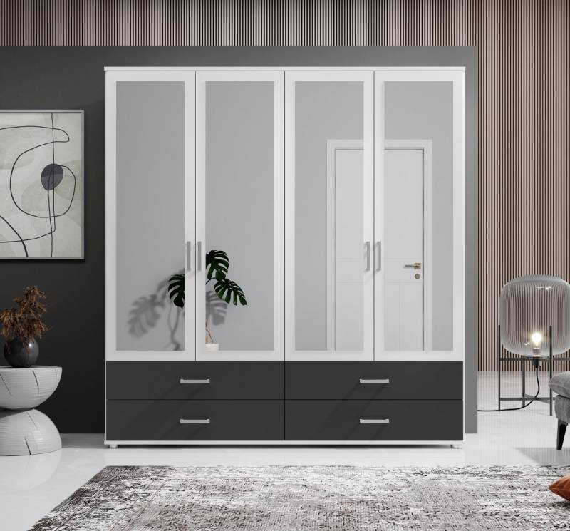 Schlafkontor Drehtürenschrank Ivar Kleiderschrank mit Spiegel inklusive 2 Spiegeltüren und 4 farblich abgesetzten Schubkästen von Schlafkontor