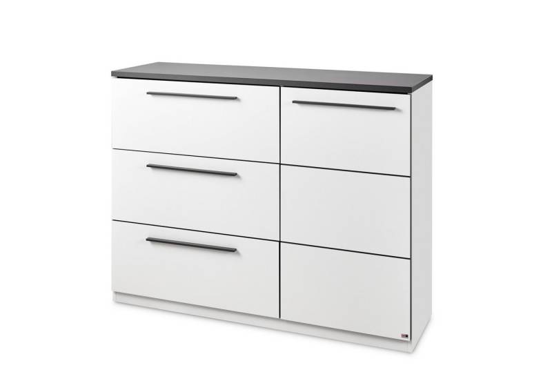 Schlafkontor Kommode 3 Schübe, 1 Tür, weiß Abs. Graphit - 125x95,4x38cm (BxHxT) von Schlafkontor