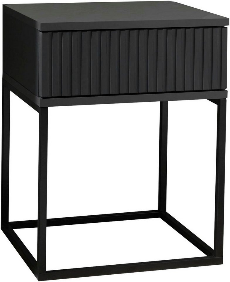 Schlafkontor Nachtkommode Marle Nachtkonsole, Nachtkästchen auf Metall-Fußgestell, Schubkasten in Rillenoptik auf schwarzem Metallgestell Schlafkontor Nachtkommode Marle Nachtkonsole, Nachtkästchen auf Metall-Fußgestell, Schubkasten in Rillenoptik auf schwarzem Metallgestell von Schlafkontor