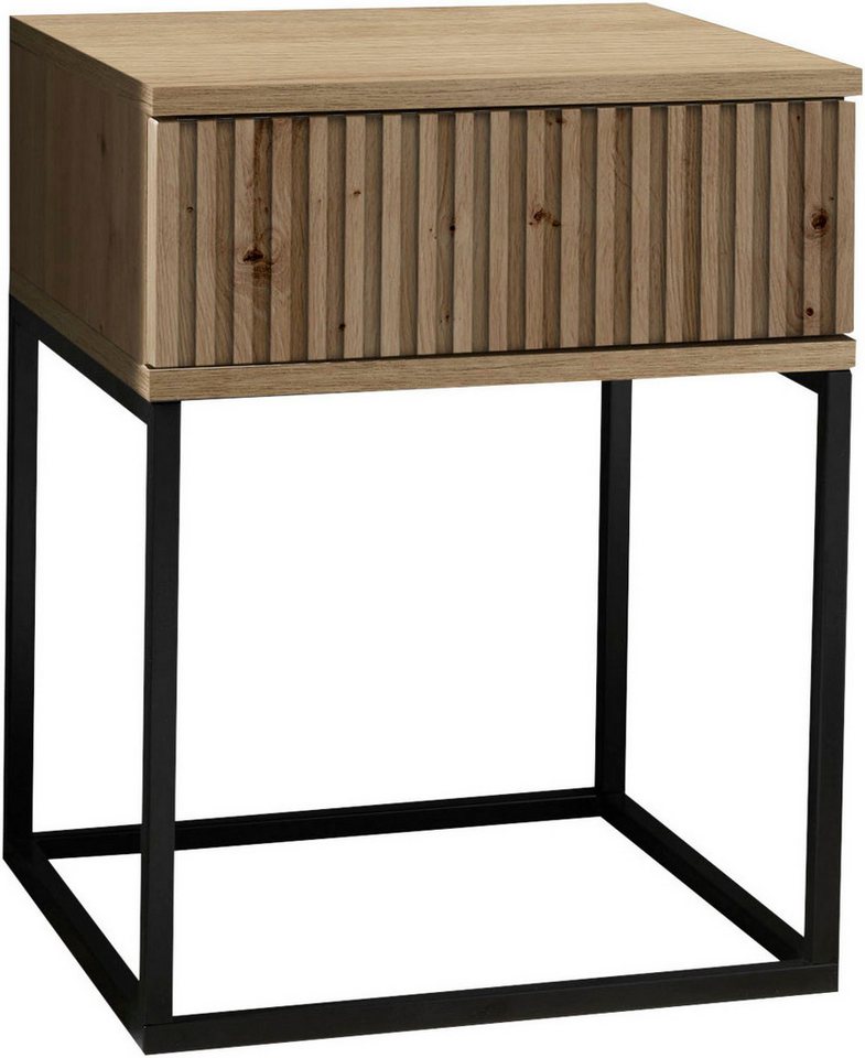 Schlafkontor Nachtkommode Marle Nachtkonsole, Nachtkästchen auf Metall-Fußgestell, Schubkasten in Rillenoptik auf schwarzem Metallgestell Schlafkontor Nachtkommode Marle Nachtkonsole, Nachtkästchen auf Metall-Fußgestell, Schubkasten in Rillenoptik auf schwarzem Metallgestell von Schlafkontor