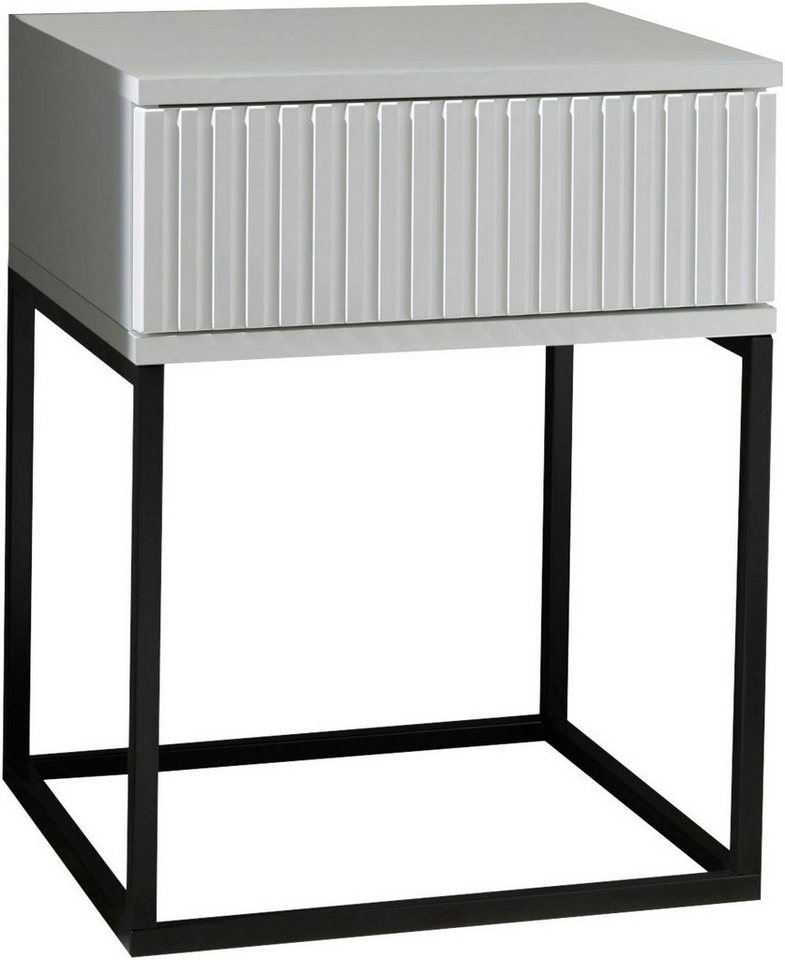 Schlafkontor Nachtkommode Marle Nachtkonsole, Nachtkästchen auf Metall-Fußgestell, Schubkasten in Rillenoptik auf schwarzem Metallgestell Schlafkontor Nachtkommode Marle Nachtkonsole, Nachtkästchen auf Metall-Fußgestell, Schubkasten in Rillenoptik auf schwarzem Metallgestell von Schlafkontor