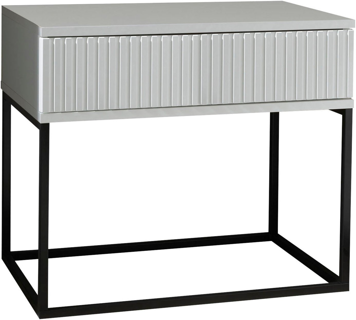 Schlafkontor Nachtkommode Marle Nachtkonsole, Nachtkästchen auf Metall-Fußgestell, Schubkasten in Rillenoptik auf schwarzem Metallgestell Schlafkontor Nachtkommode Marle Nachtkonsole, Nachtkästchen auf Metall-Fußgestell, Schubkasten in Rillenoptik auf schwarzem Metallgestell von Schlafkontor