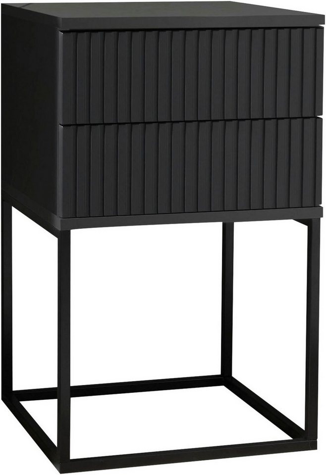 Schlafkontor Nachtkommode Marle Nachtkonsole, Nachtkästchen auf Metall-Fußgestell, Schubkasten in Rillenoptik auf schwarzem Metallgestell Schlafkontor Nachtkommode Marle Nachtkonsole, Nachtkästchen auf Metall-Fußgestell, Schubkasten in Rillenoptik auf schwarzem Metallgestell von Schlafkontor